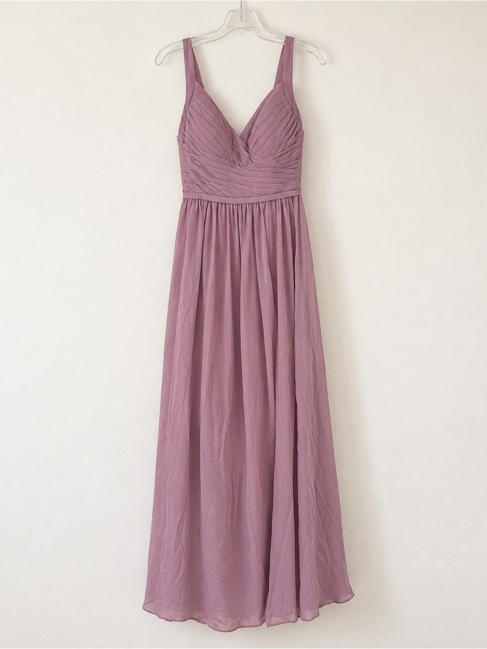 Azazie Mauve Chiffon V-Neck Ruched Maxi Dress